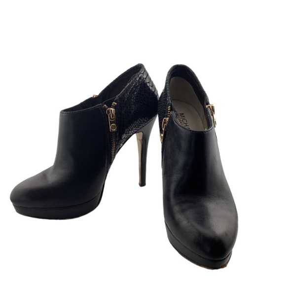Michael Michael Kors Black Leather & Python York Ankle Boots Size 7 Booties - Picture 3 of 11